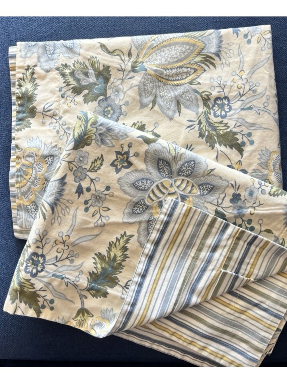 POTTERY BARN Pillow Shams PAIR Standard Jacobean Floral Blue Yellow 100% Cotton